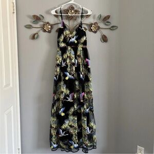Meghan Los Angeles Womens Black Embroidered Colorful Maxi Dress Size Medium